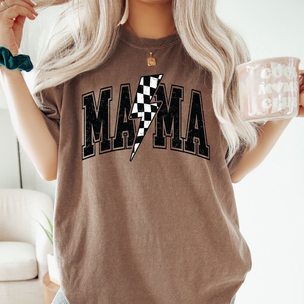 NEW Trendy Comfort Colors Soft Cotton Lightning Bolt Mama Graphic Tee Shirt